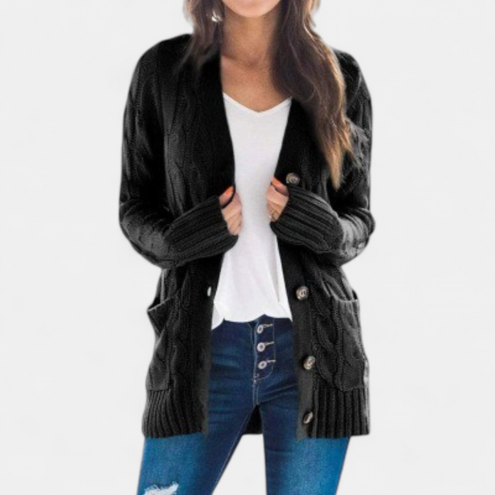 Women's Chunky Cable Knit Cardigan, Oversized Button Up V Neck