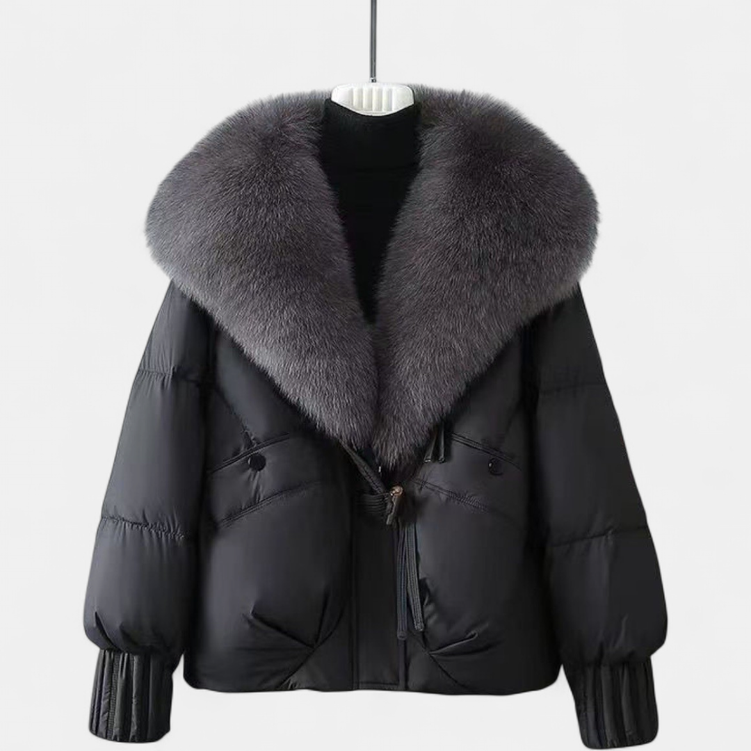 Women's Cropped Puffer Jacket, Fur Collar Quilted Winter