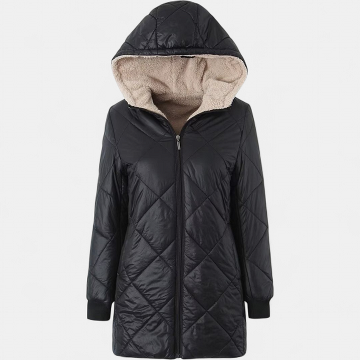 Women's Long Puffer Coat, Sherpa Hood Quilted Padded