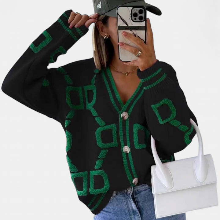 Women's Oversized Knit Cardigan, Button Up V Neck Long Sleeve