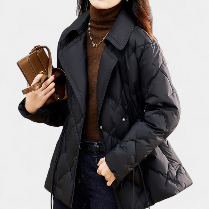 Women's Quilted Down Puffer Jacket, Cinched Waist Padded