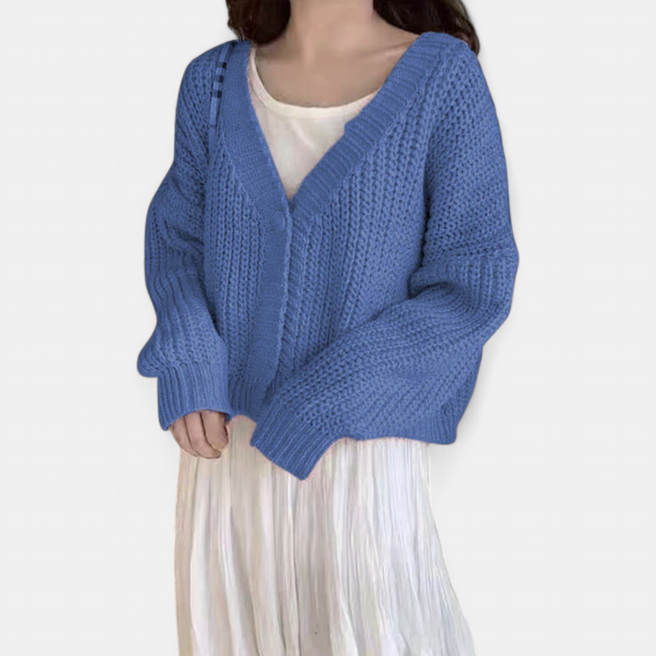 Women's Cropped Knit Cardigan, Single Button Relaxed Fit