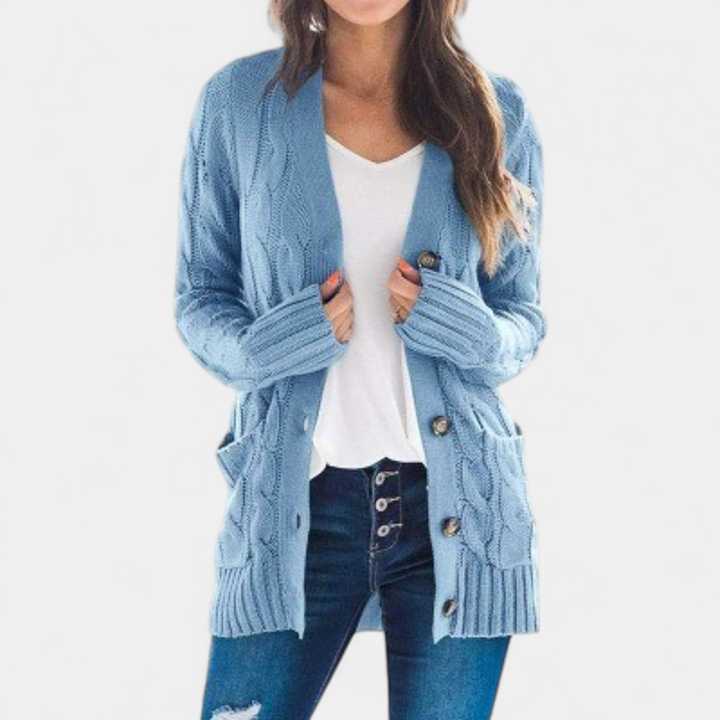 Women's Chunky Cable Knit Cardigan, Oversized Button Up V Neck