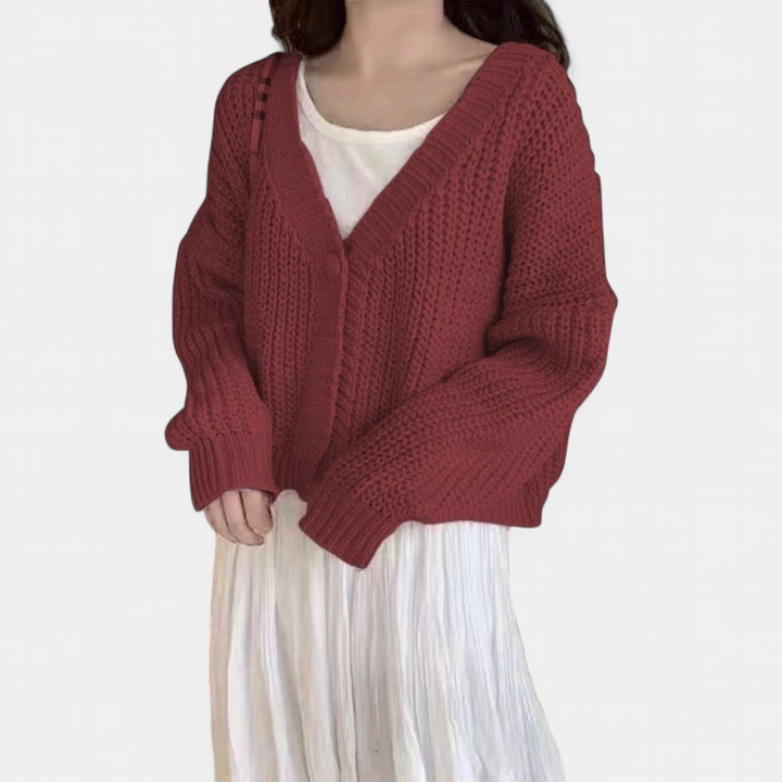 Women's Cropped Knit Cardigan, Single Button Relaxed Fit