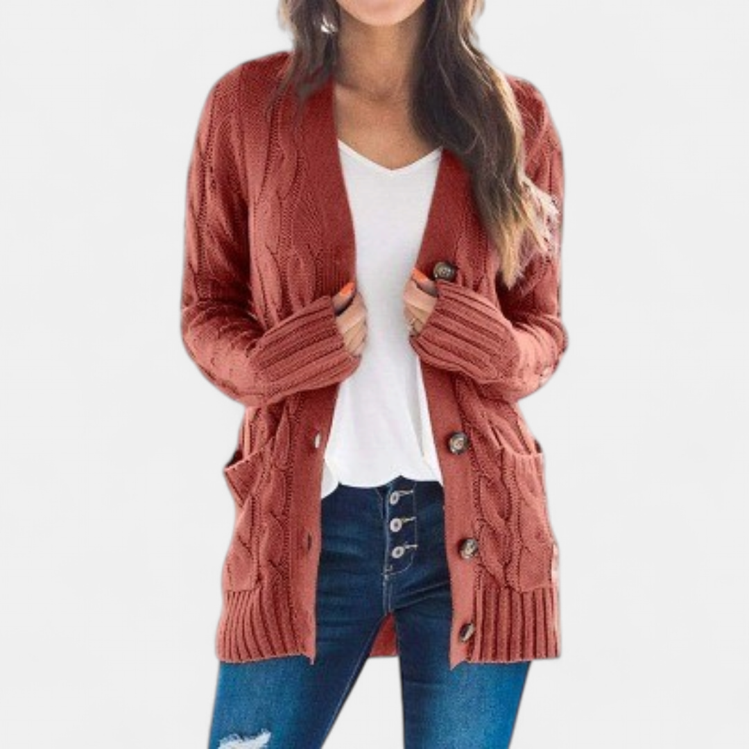 Women's Chunky Cable Knit Cardigan, Oversized Button Up V Neck