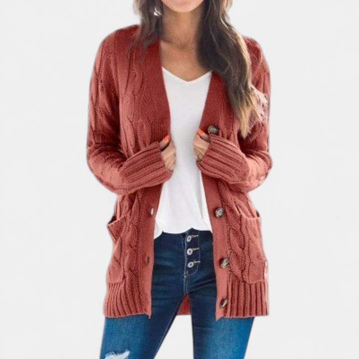 Women's Chunky Cable Knit Cardigan, Oversized Button Up V Neck
