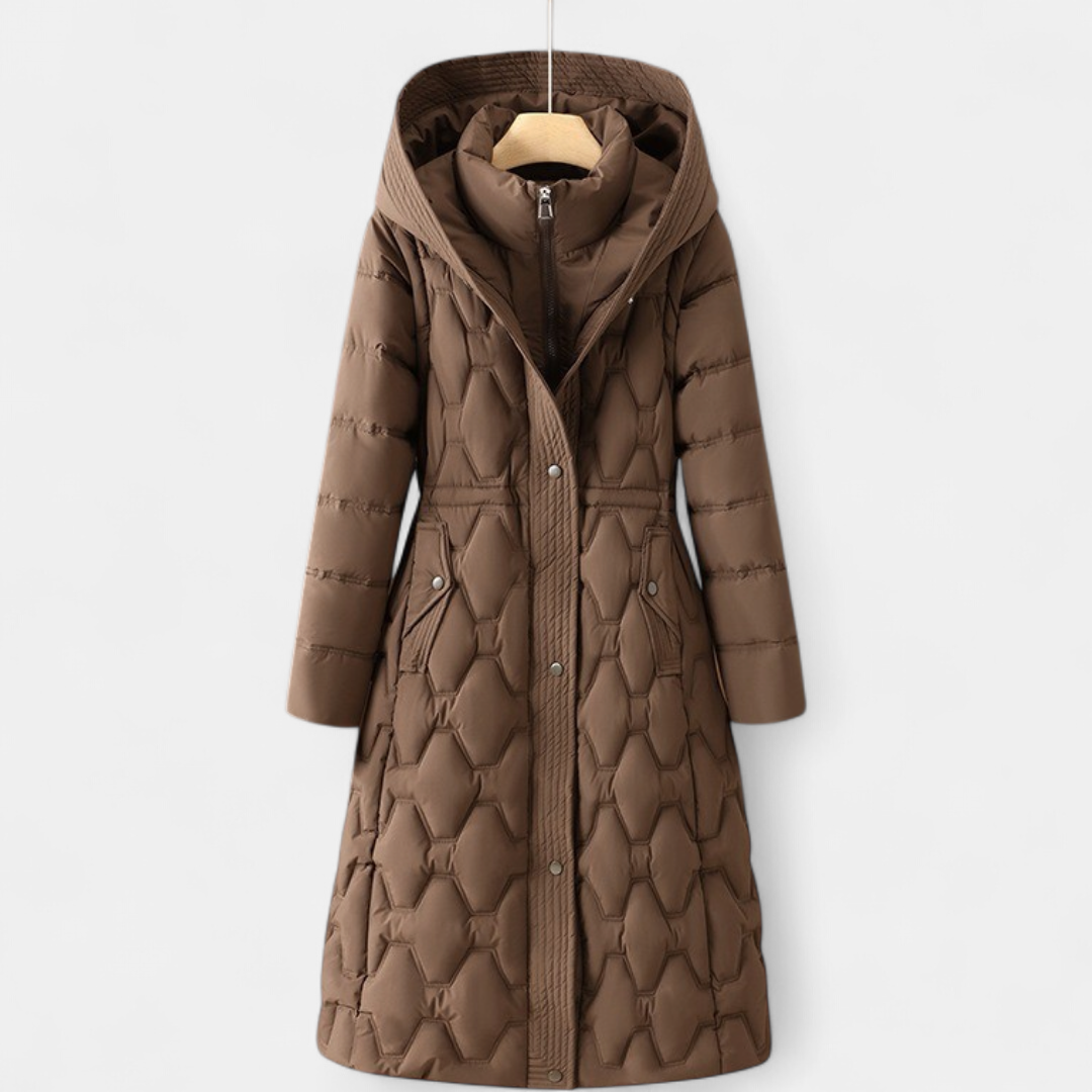 Women's Long Puffer Coat, Hooded Quilted Longline Winter