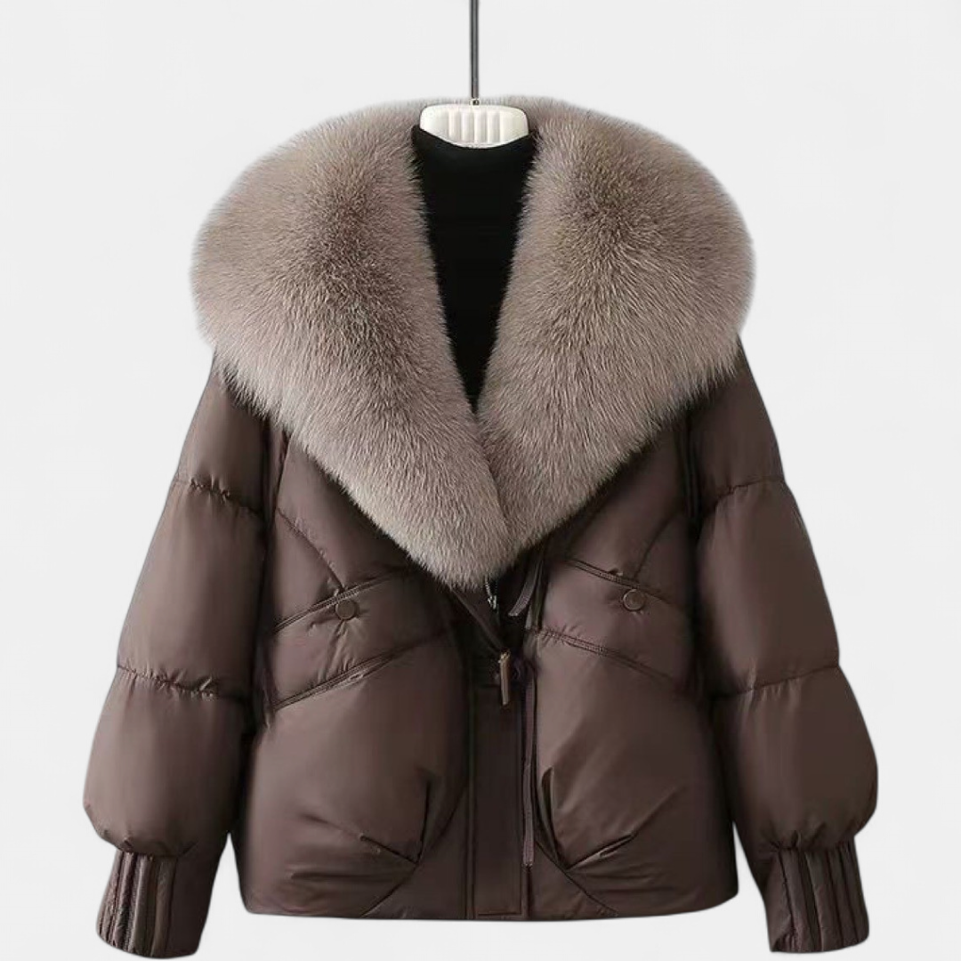Women's Cropped Puffer Jacket, Fur Collar Quilted Winter