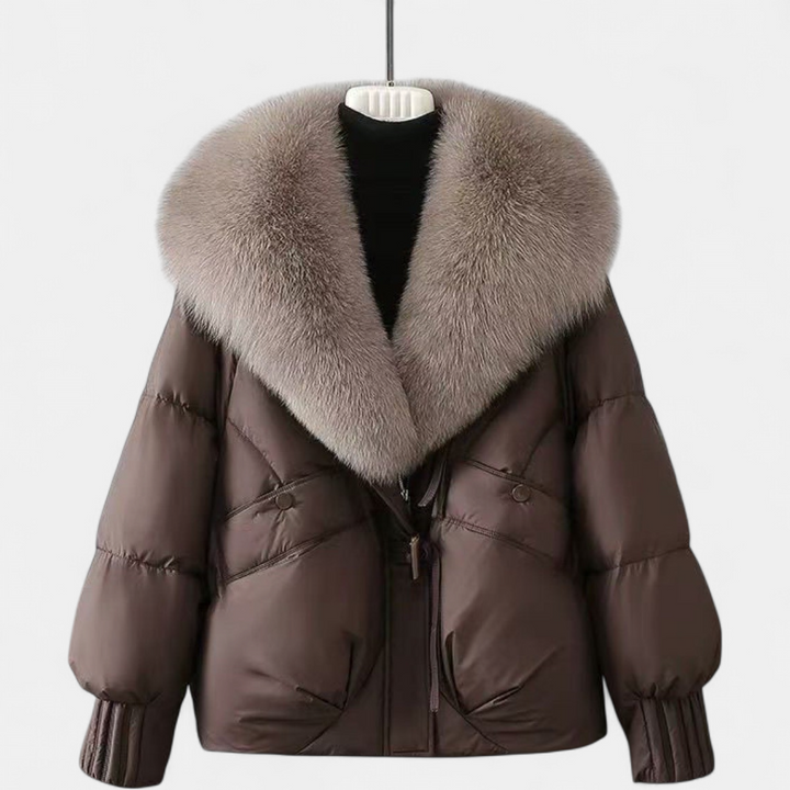 Women's Cropped Puffer Jacket, Fur Collar Quilted Winter