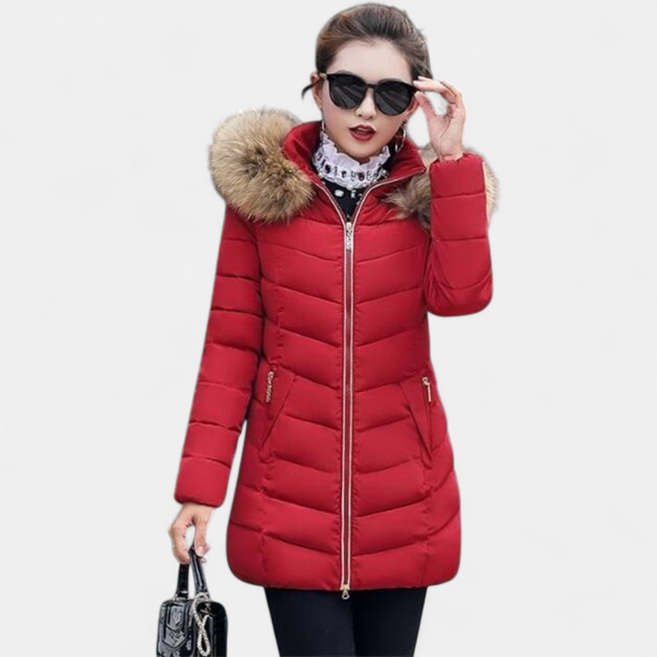 Women's Long Puffer Coat, Faux Fur Collar Padded Winter