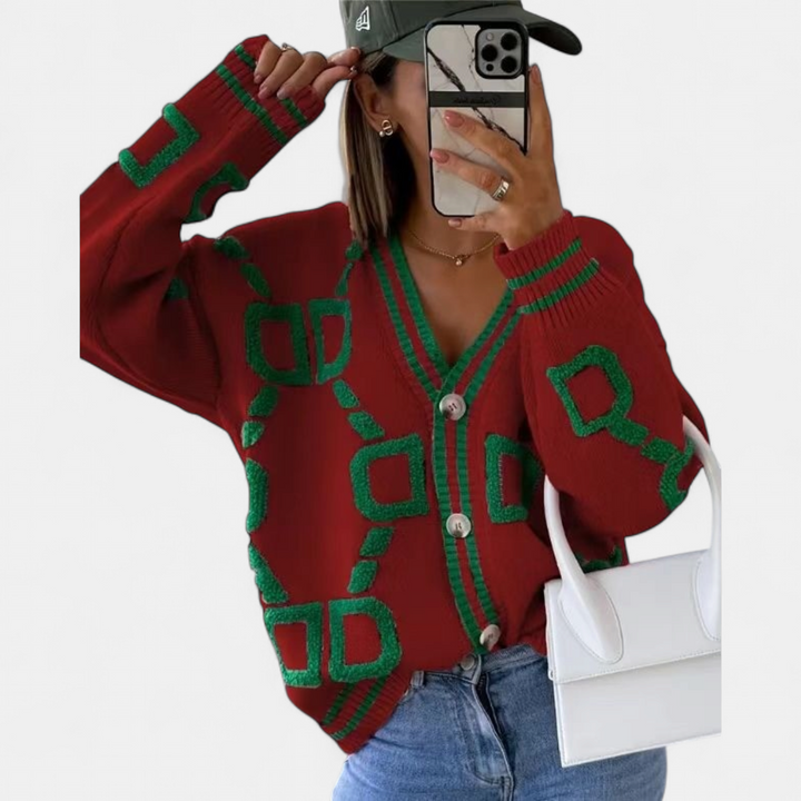 Women's Oversized Knit Cardigan, Button Up V Neck Long Sleeve