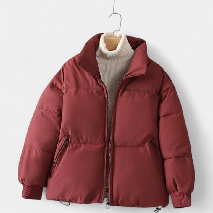 Women's Cropped Oversized Puffer Jacket, Quilted Stand Collar