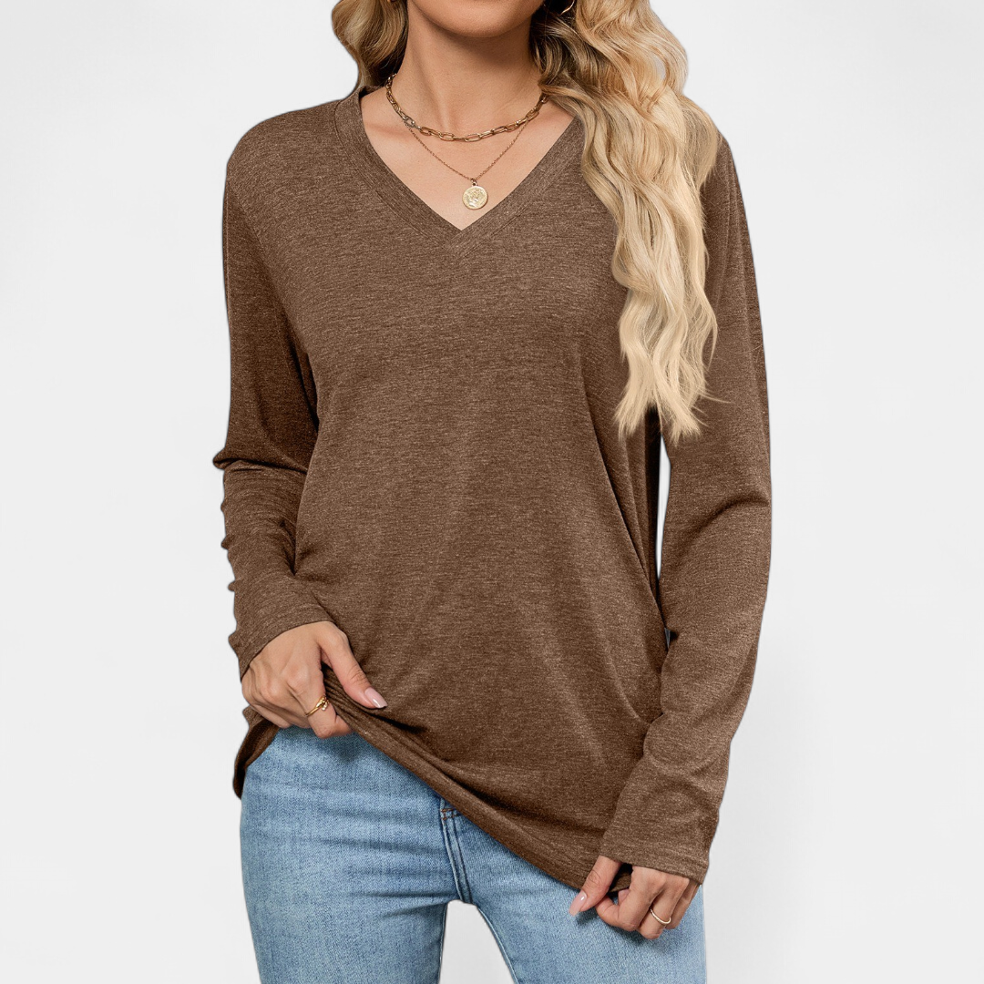 Women's Oversized V Neck Jumper, Tunic Length Long Sleeve