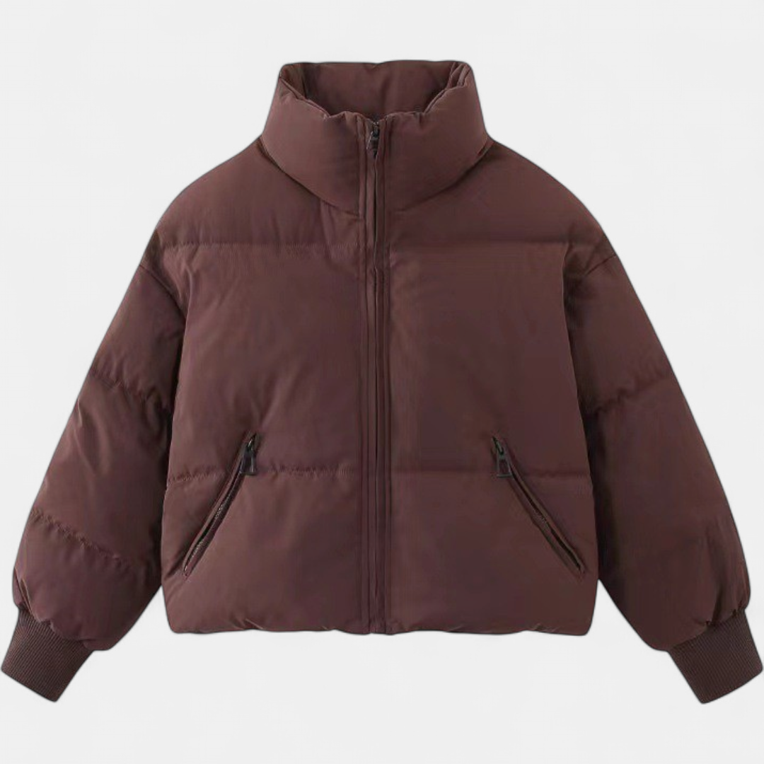 Women's Cropped Oversized Puffer Jacket, Quilted Stand Collar