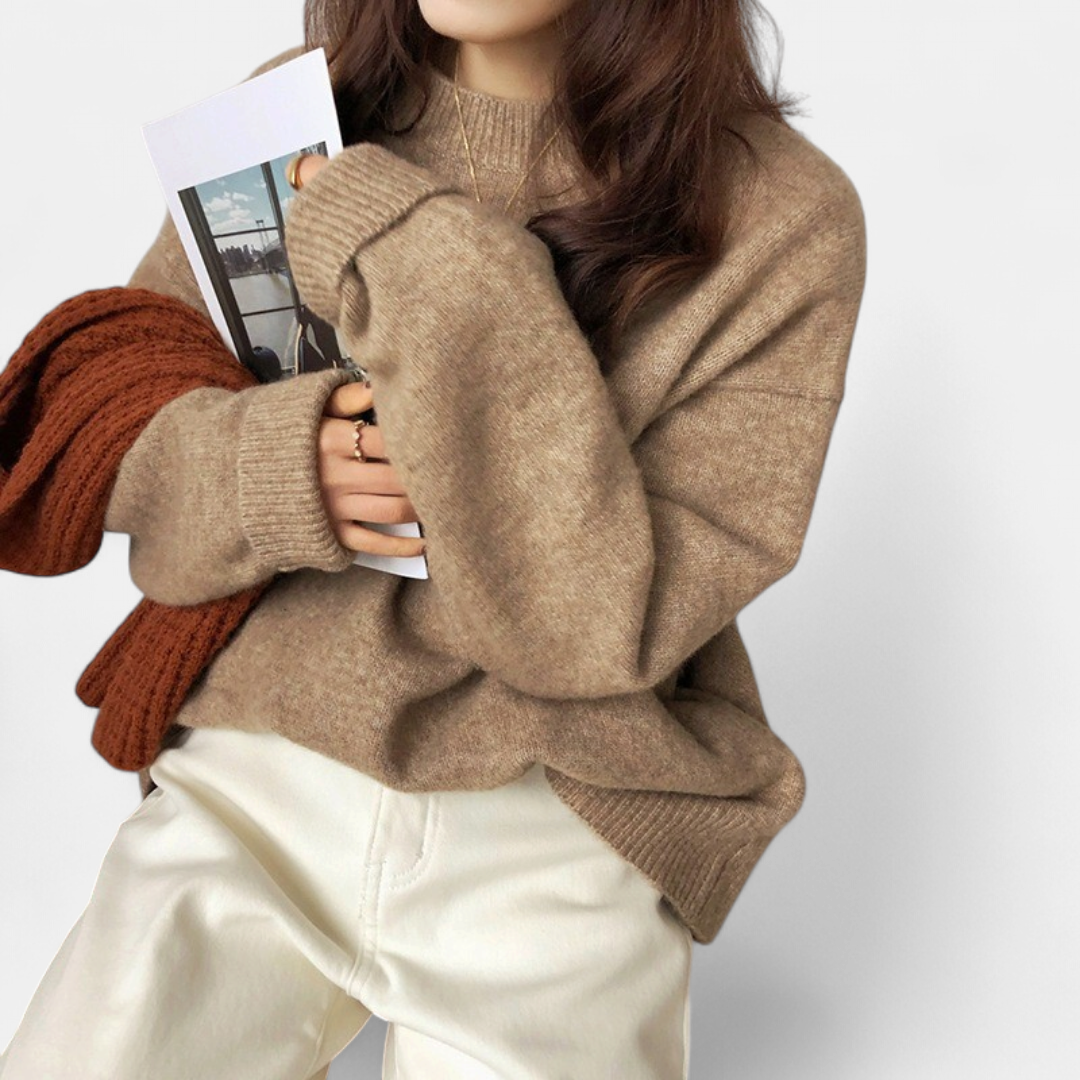 Women's Oversized Knit Jumper, Balloon Sleeve Round Neck