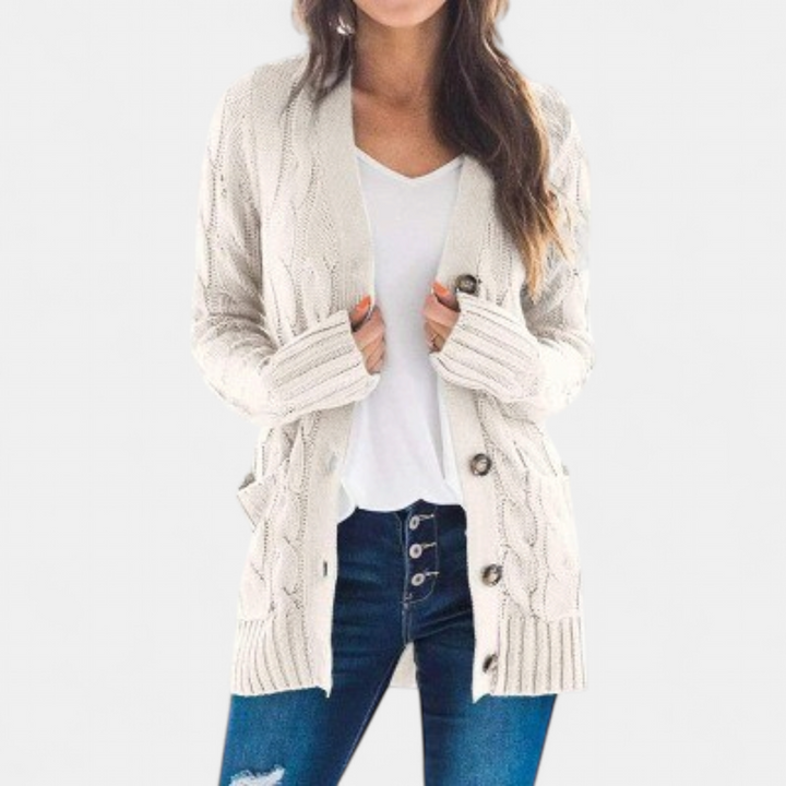 Women's Chunky Cable Knit Cardigan, Oversized Button Up V Neck