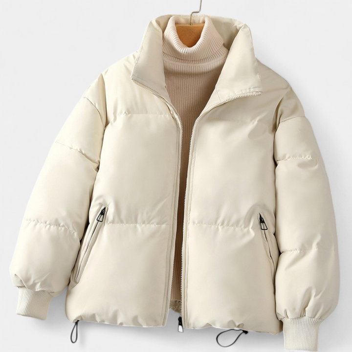 Women's Cropped Oversized Puffer Jacket, Quilted Stand Collar