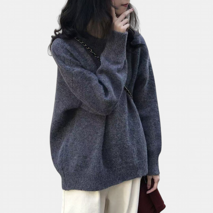Women's Oversized Knit Jumper, Balloon Sleeve Round Neck