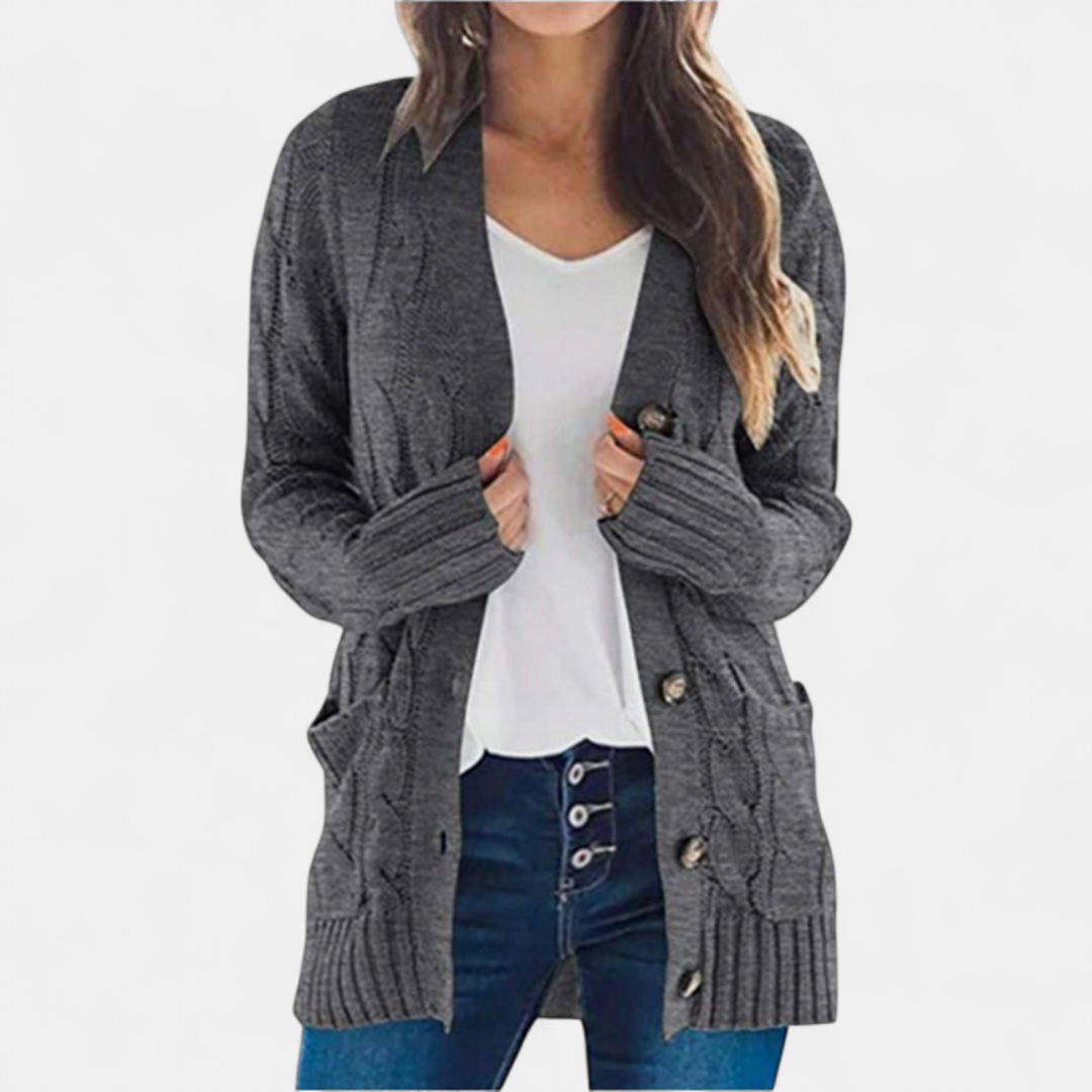 Women's Chunky Cable Knit Cardigan, Oversized Button Up V Neck