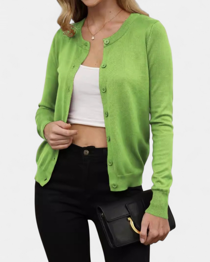Women's Cropped Knit Cardigan, Fitted Button Up Long Sleeve