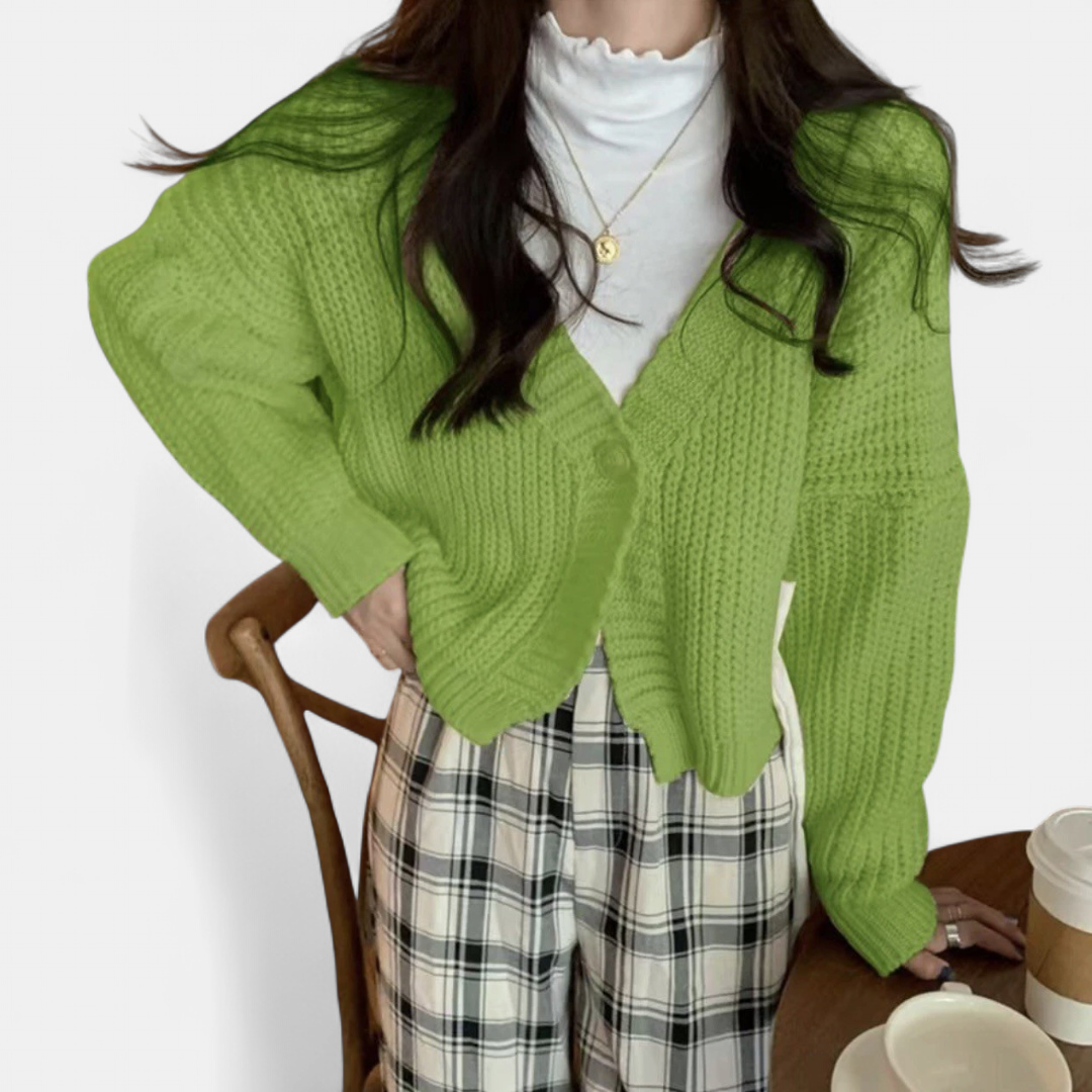 Women's Cropped Knit Cardigan, Single Button Relaxed Fit