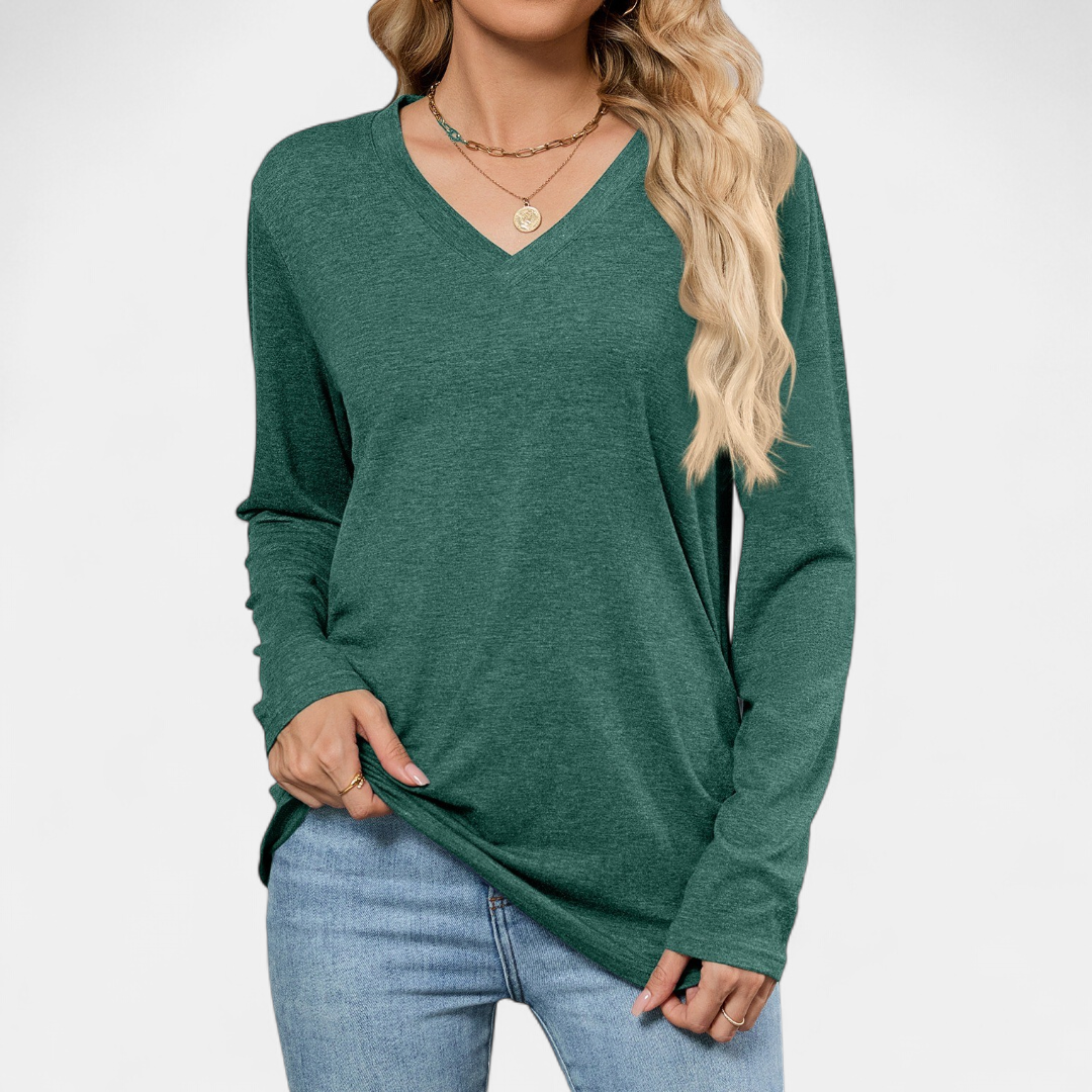 Women's Oversized V Neck Jumper, Tunic Length Long Sleeve