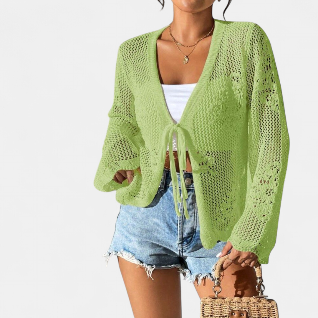 Women's Cropped Crochet Cardigan, Tie Front Lightweight Summer