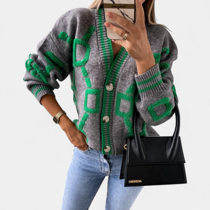 Women's Oversized Knit Cardigan, Button Up V Neck Long Sleeve