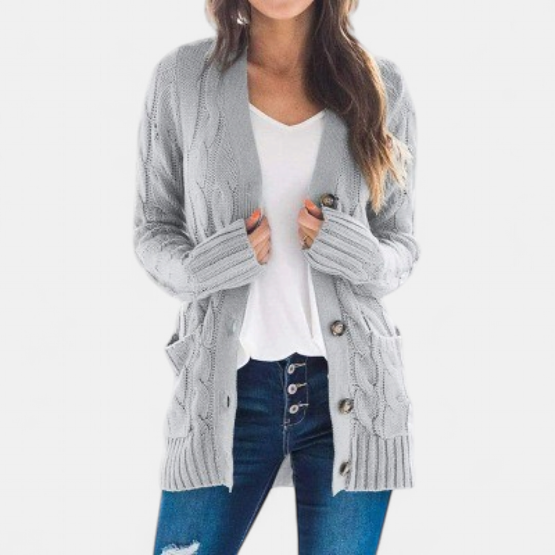 Women's Chunky Cable Knit Cardigan, Oversized Button Up V Neck