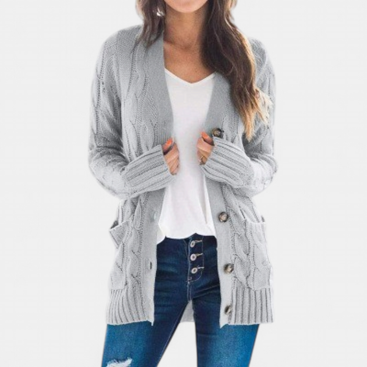 Women's Chunky Cable Knit Cardigan, Oversized Button Up V Neck