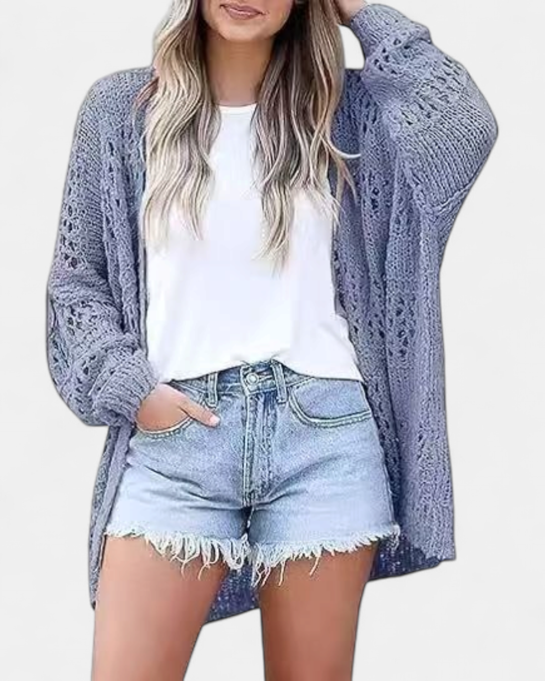 Women's Oversized Crochet Cardigan, Open Knit Long Sleeve Lightweight