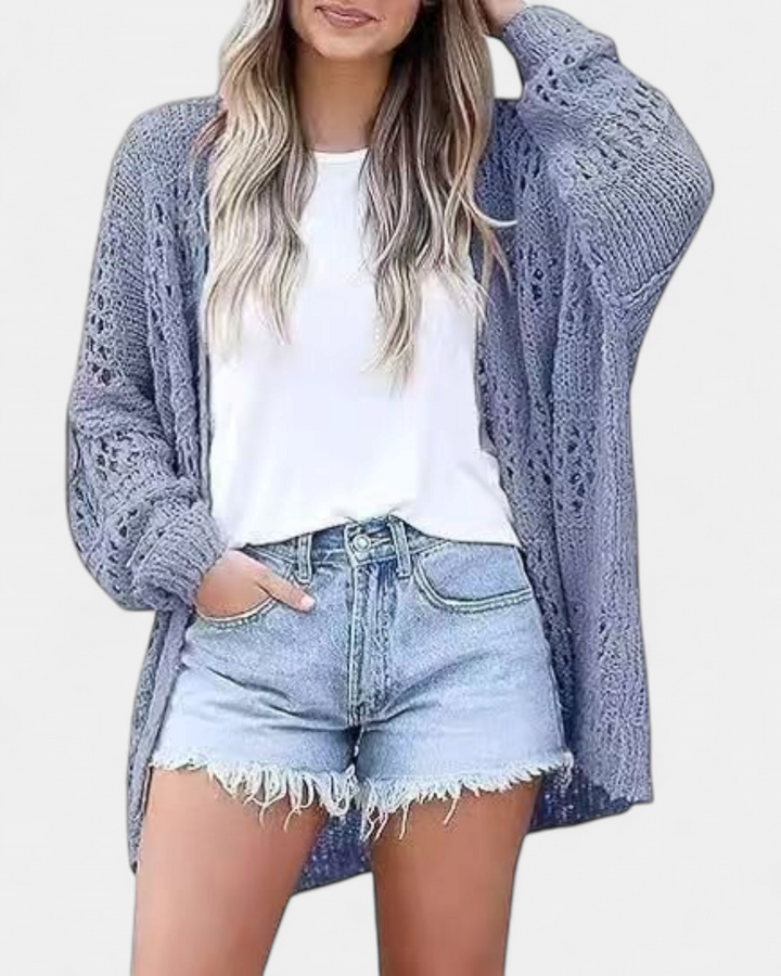 Women's Oversized Crochet Cardigan, Open Knit Long Sleeve Lightweight