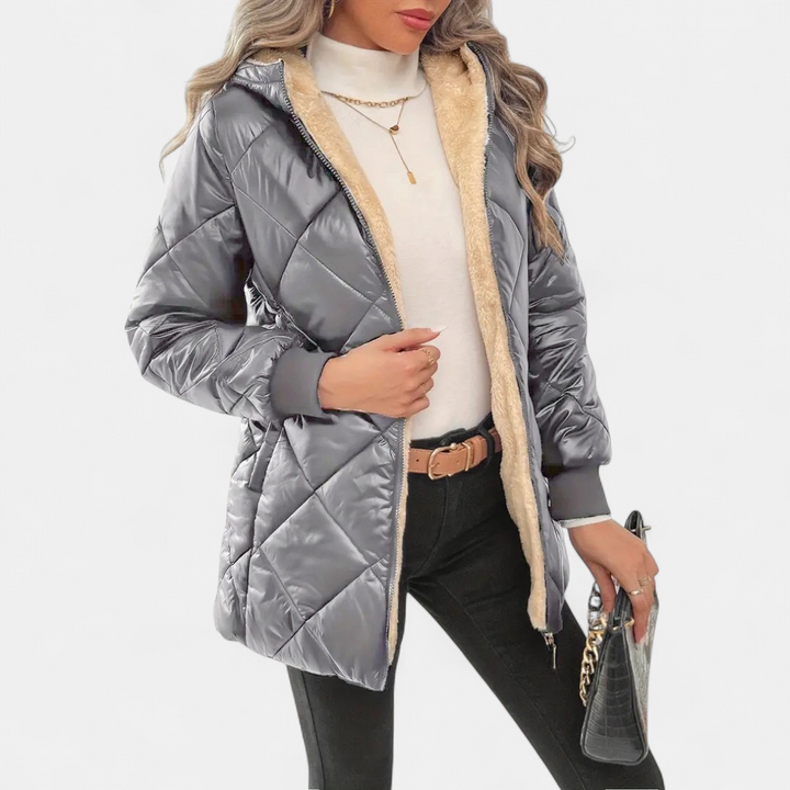 Women's Long Puffer Coat, Sherpa Hood Quilted Padded