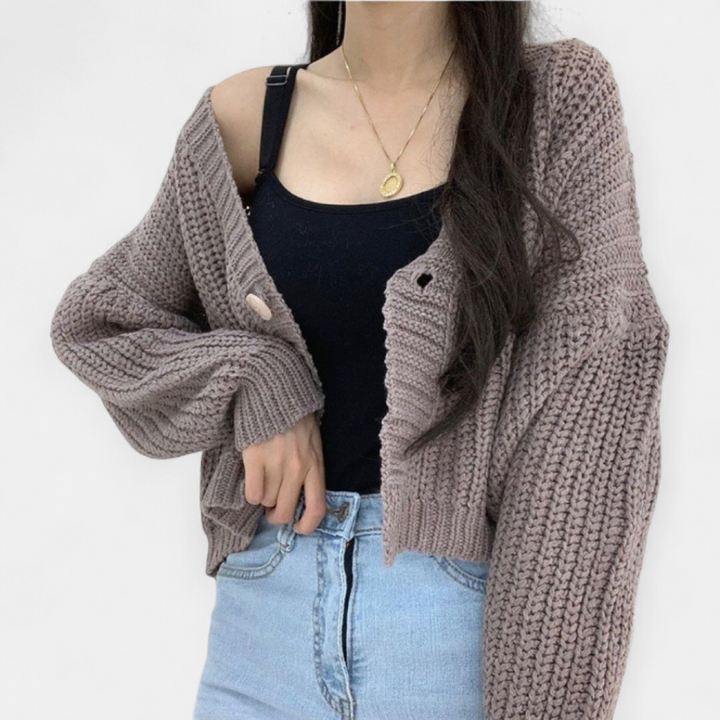 Women's Cropped Knit Cardigan, Single Button Relaxed Fit