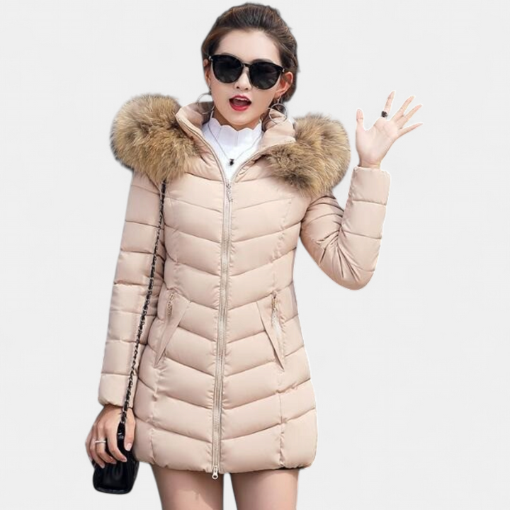Women's Long Puffer Coat, Faux Fur Collar Padded Winter