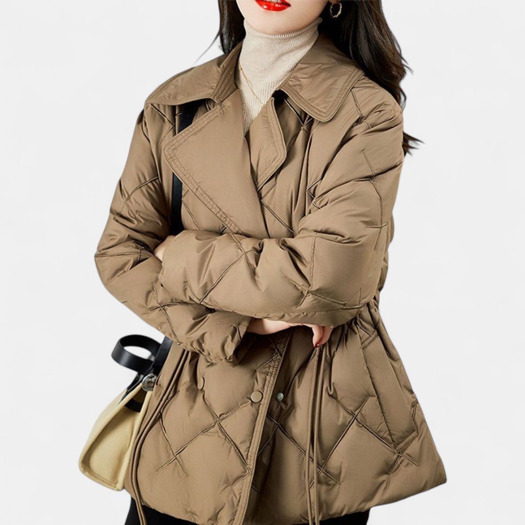 Women's Quilted Down Puffer Jacket, Cinched Waist Padded