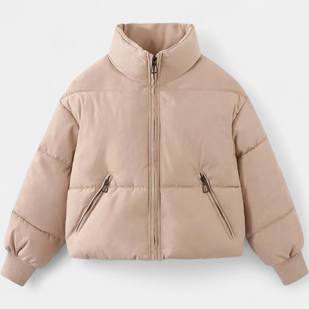 Women's Cropped Oversized Puffer Jacket, Quilted Stand Collar