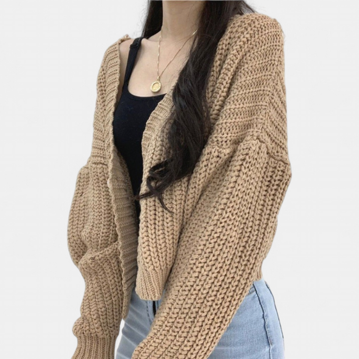 Women's Cropped Knit Cardigan, Single Button Relaxed Fit