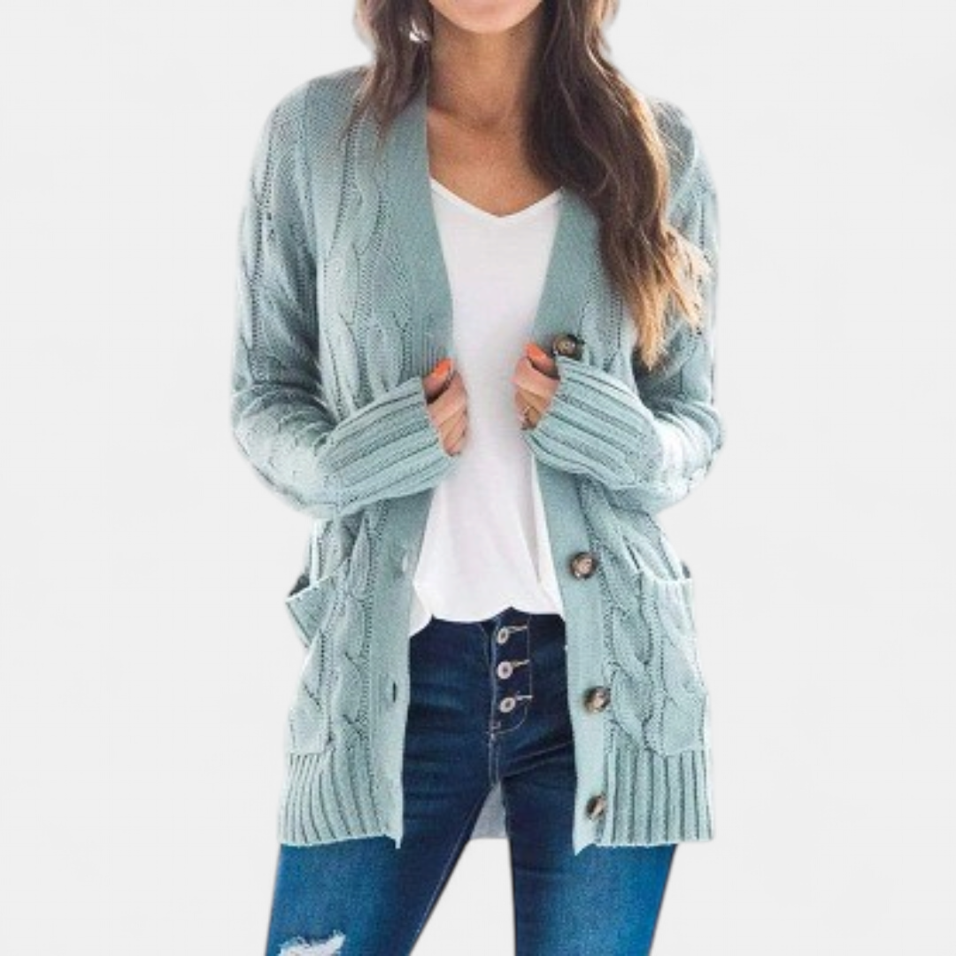 Women's Chunky Cable Knit Cardigan, Oversized Button Up V Neck