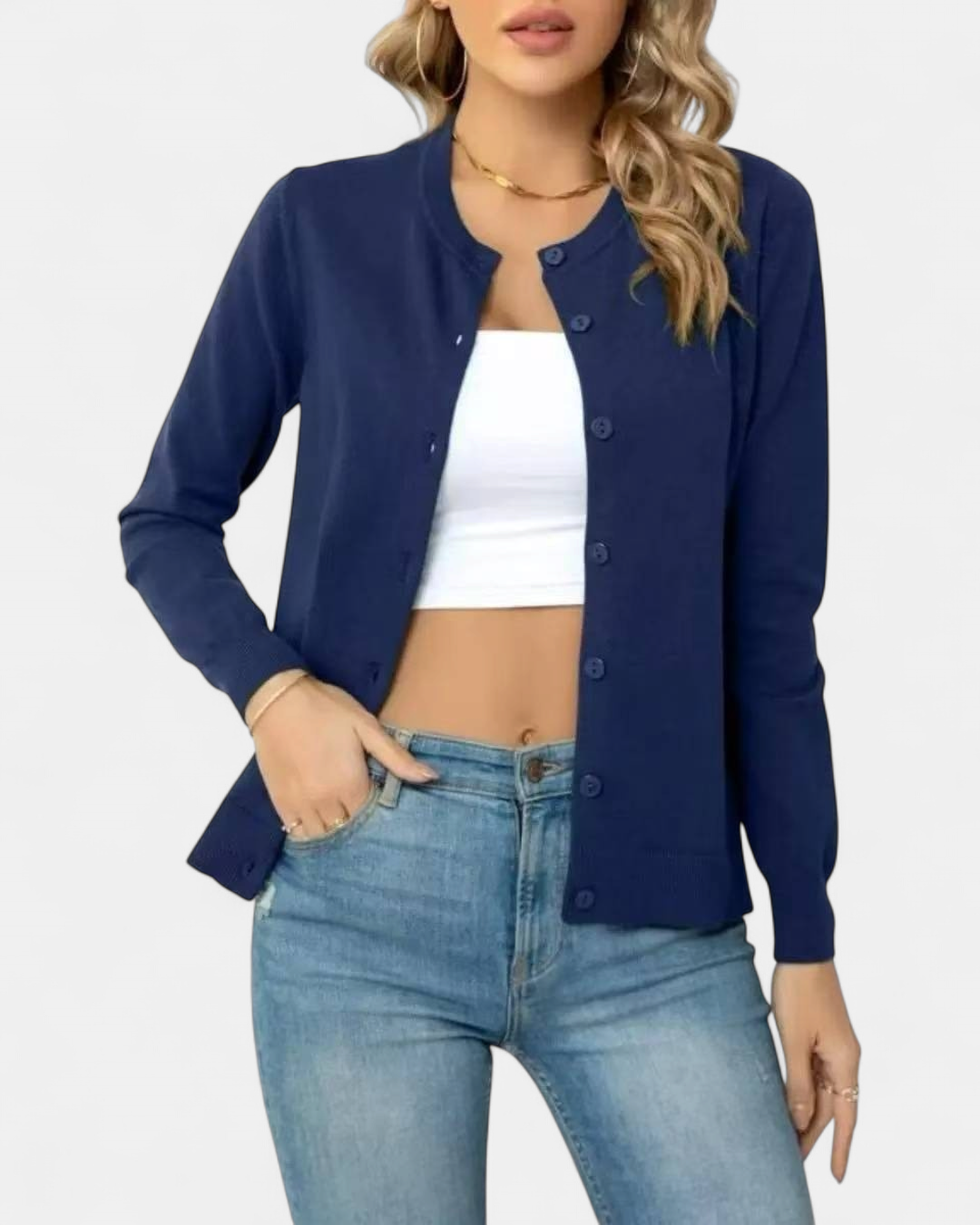 Women's Cropped Knit Cardigan, Fitted Button Up Long Sleeve