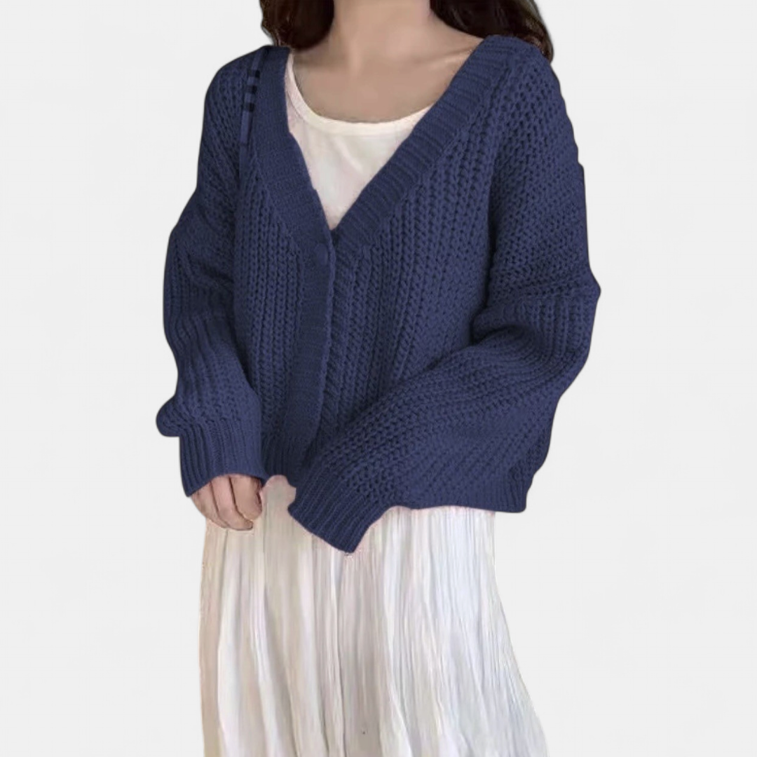 Women's Cropped Knit Cardigan, Single Button Relaxed Fit