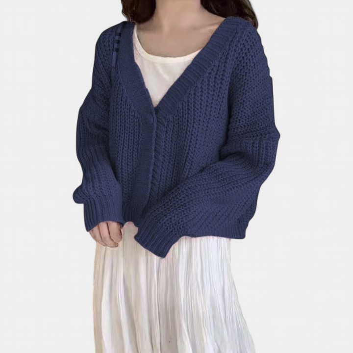 Women's Cropped Knit Cardigan, Single Button Relaxed Fit