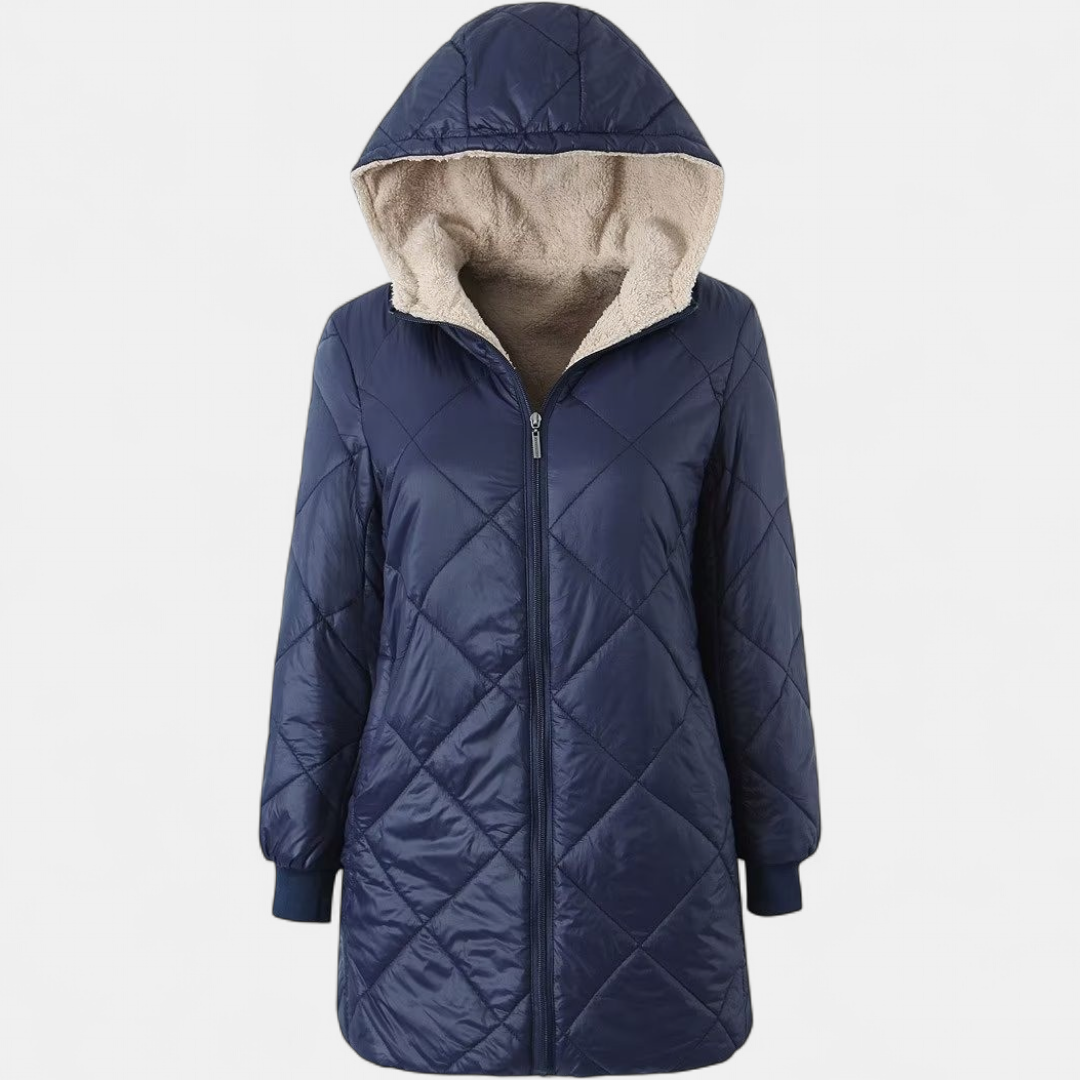 Women's Long Puffer Coat, Sherpa Hood Quilted Padded