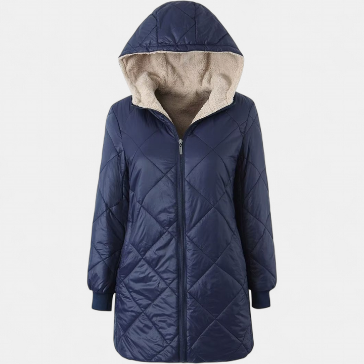 Women's Long Puffer Coat, Sherpa Hood Quilted Padded