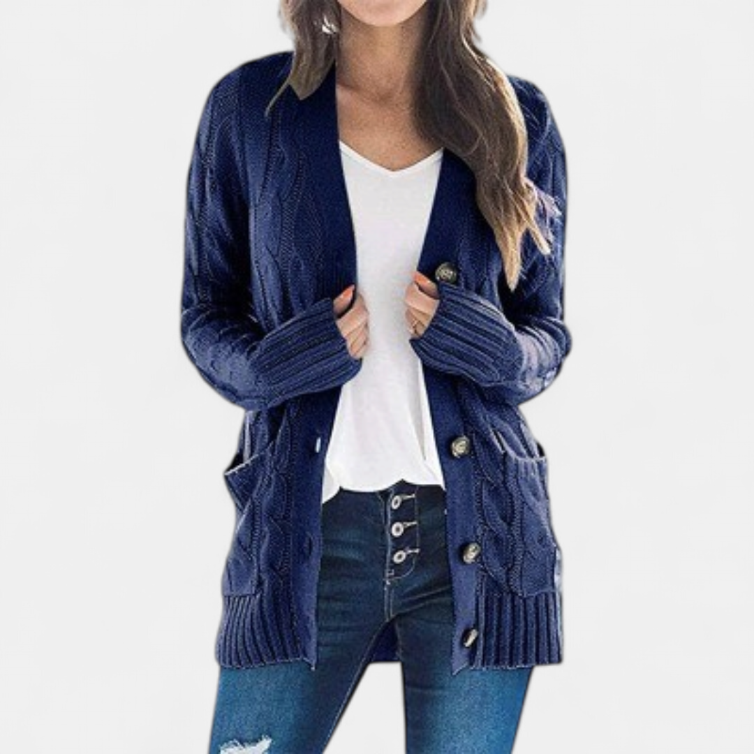 Women's Chunky Cable Knit Cardigan, Oversized Button Up V Neck
