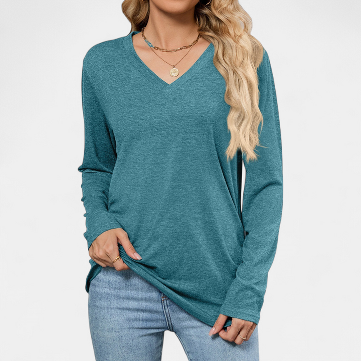 Women's Oversized V Neck Jumper, Tunic Length Long Sleeve