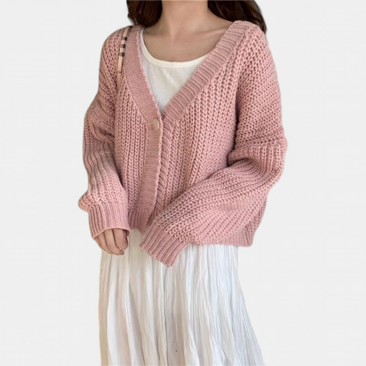 Women's Cropped Knit Cardigan, Single Button Relaxed Fit