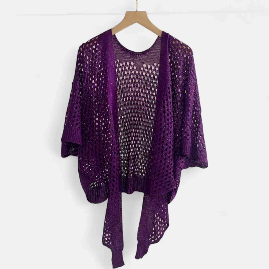 Women's Lightweight Crochet Cardigan, Batwing Open Front Summer