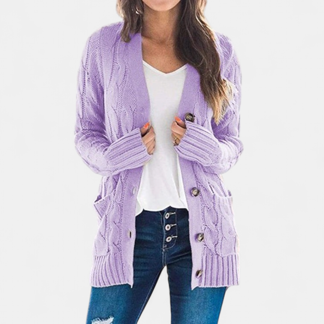 Women's Chunky Cable Knit Cardigan, Oversized Button Up V Neck