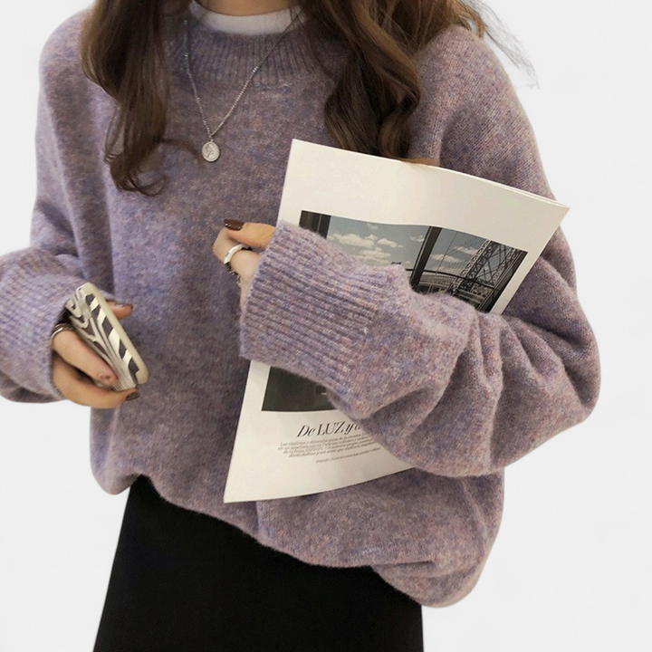 Women's Oversized Knit Jumper, Balloon Sleeve Round Neck